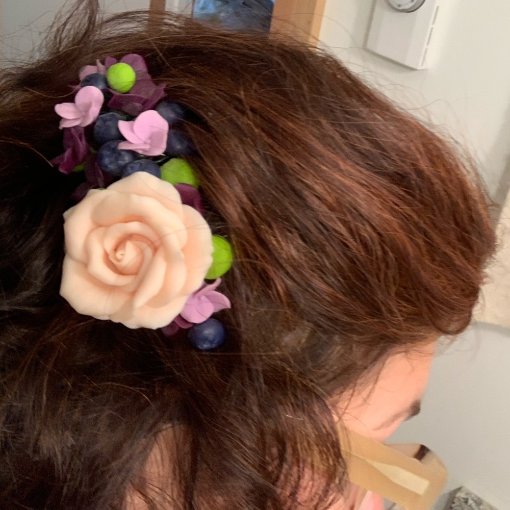 hairpiece comb w/flowers, handmade